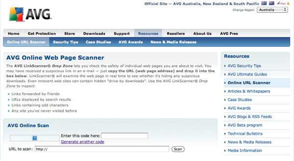 avg online website scanner