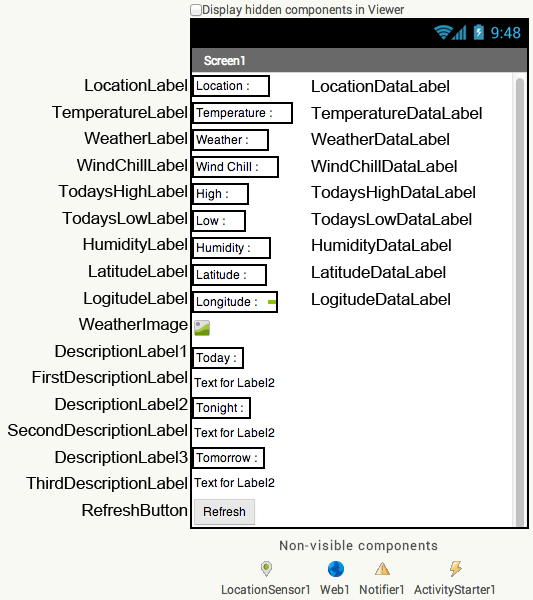 App Inventor Design View for Android Weather App