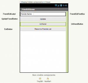 App Inventor Design View FriendEditScreen